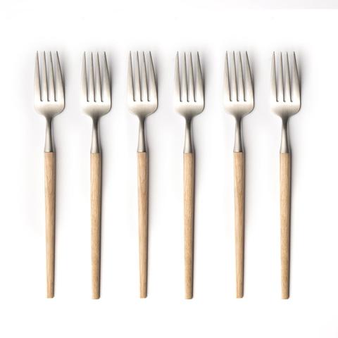 6 fourchettes frêne et inox , emako pas cher