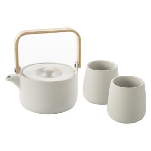 Coffret théière et 2 tasses osaka blanc pas cher