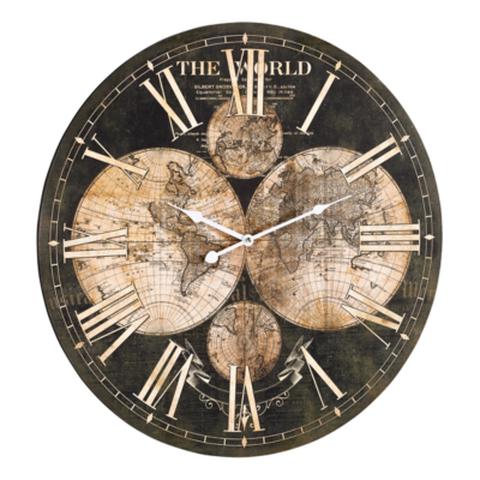 Horloge d.60 cm map noir / doré pas cher