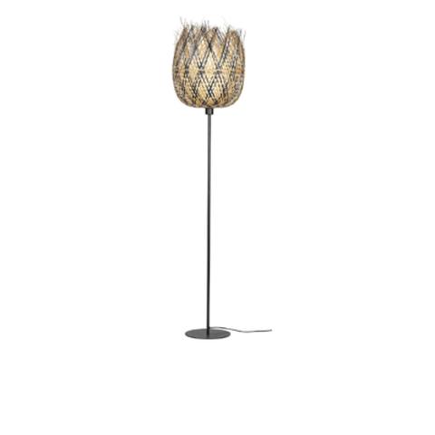 Lampadaire bambou h. 165 cm tanui noir & naturel pas cher