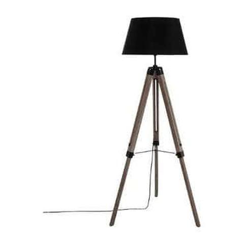 Lampadaire métal et bois 145 cm trepied runo coloris noir pas cher