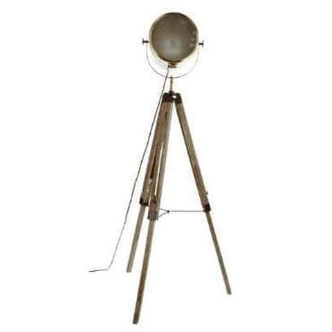 Lampadaire métal et bois 152 cm trepied projecteur pas cher