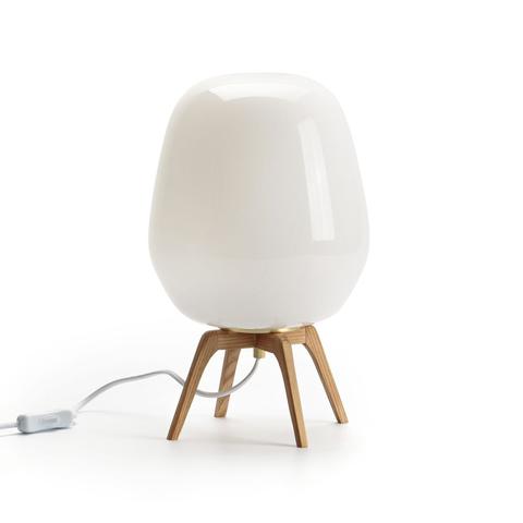 Lampe à poser boldo , opaline et bois pas cher