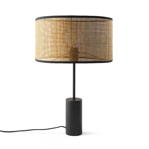 Lampe à poser métal et cannage , cara pas cher