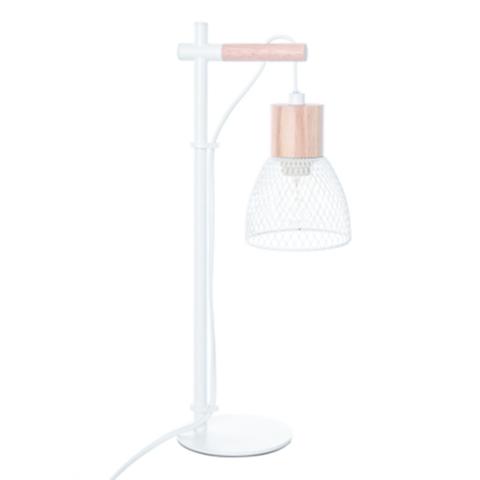 Lampe métal bois h. 38 bedwood blanc pas cher