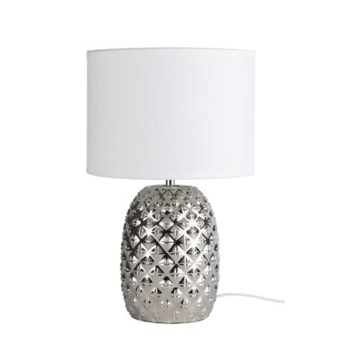 Lampe pied en porcelaine h36 , 5 ananas chrome / blanc pas cher