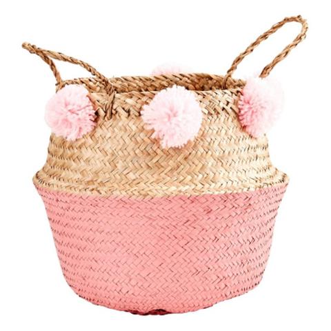 Panier rond avec pompons poda rose pas cher