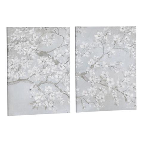 Set 2 toiles 80x120 cm cerisier gris / blanc pas cher