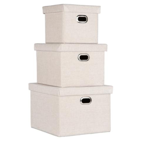 Set 3 boites lino beige pas cher