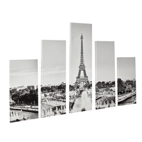 Set de 5 toiles 150x100 paris noir / blanc pas cher