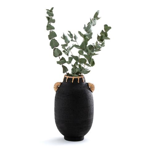 Vases décoratif en céramique et rotin h33 cm kuro pas cher