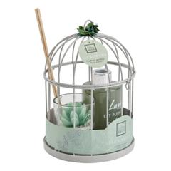 Cage cadeau h.20 cm louisa blanc / vert pas cher