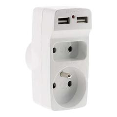 Multiprise biplite 2 x 6a + 2 x usb blanc pas cher