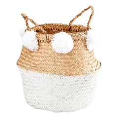 Panier rond avec pompons poda blanc pas cher