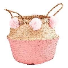 Panier rond avec pompons poda rose pas cher