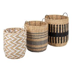 Panier set de 3 lena noir / naturel pas cher