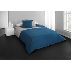 Parure de lit housse 260x240 cm+ 2 taies d'oreiller perla coloris bleu canard / beige pas cher