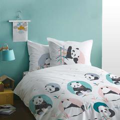 Parure housse de couette 140x200 cm + 1 taie d'oreiller panda pas cher