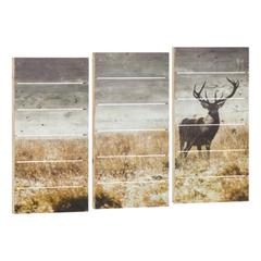 Set de 3 toiles 90x60 cm cerf beige / gris pas cher