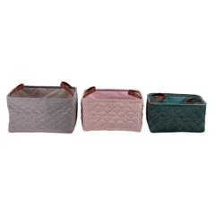 Vert / rose / gris heloise set de 3 paniers velours pas cher